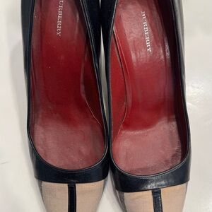 Burberry Black Trim Beige Canvas Pointed Flats